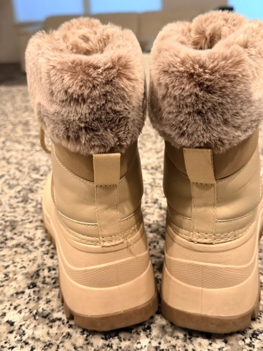LOCFIR Beige Faux Fur Lace Up Winter Snow Boots Size 8